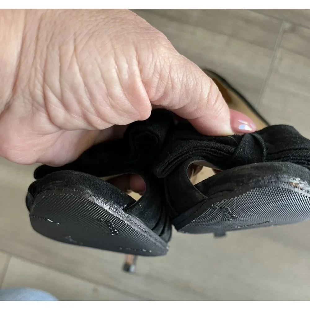 Prada Black Suede Open Toe Bow Pump All new Vibram Soles & Heel Taps Size 38-1/2 - Picture 12 of 12
